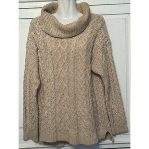 Lauren Ralph Lauren Sweater Womens L Beige Cable Knit Cowl Neck Fisherman